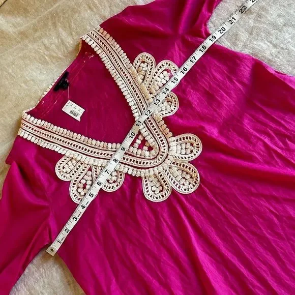 Cute J. Crew NWT Corded Trim Short Hot Pink Tunic Embroidery Dress Beach Pool - Picture 4 of 10
